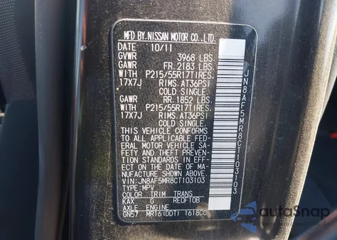 2012 Nissan Juke Sv from USA, damaged, VIN JN8AF5MR8CT103103